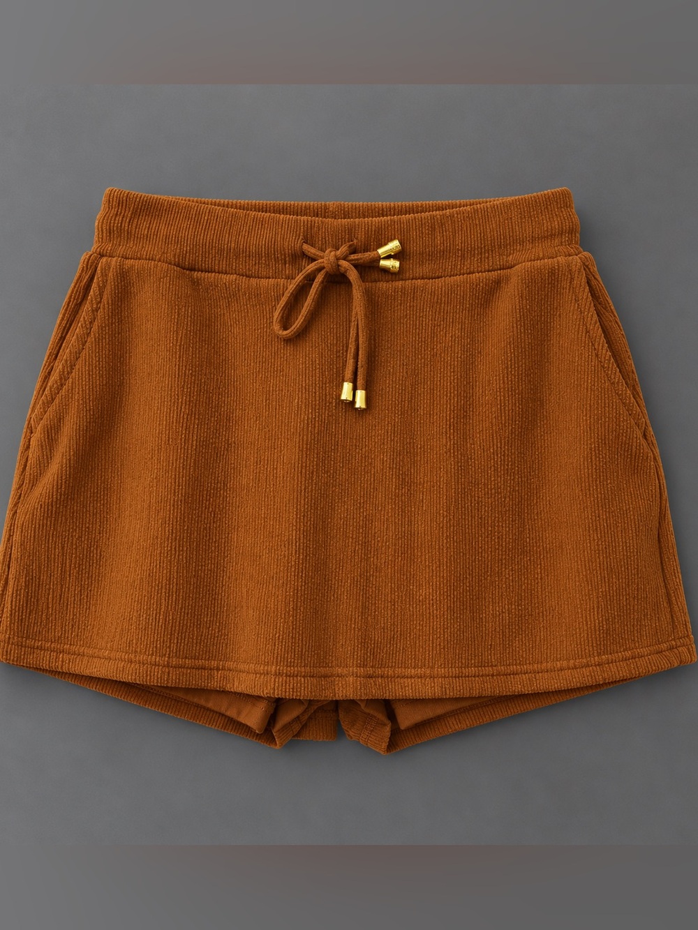 Jess Lea Well Loved Ribbed Skort Chestnut Brown Medium Drawstring Built-In Short